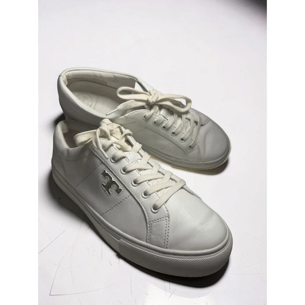 Tory Burch Women's Amalia Sneaker White Calf Leather Shoes Sneakers Sz 8.5